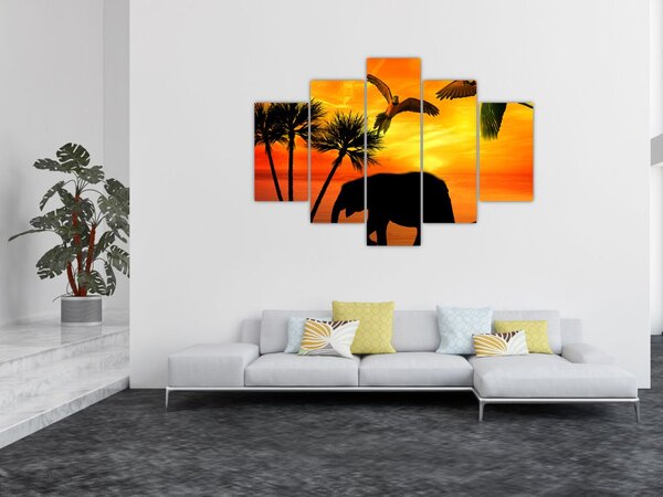 Kép - papagájok és elefántok (150x105 cm)
