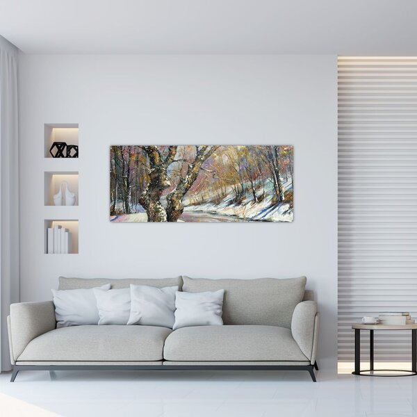 Egy festett téli táj képe (120x50 cm)