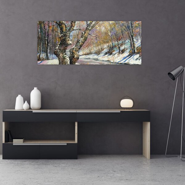 Egy festett téli táj képe (120x50 cm)