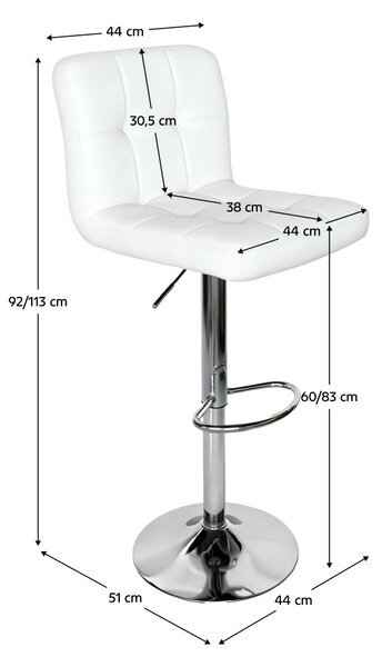 KONDELA Bárszék, fehér textilbőr/króm, KANDY 2 NEW