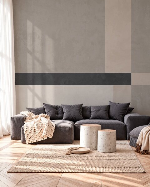 Fotótapéta Absztrakt geometriai mintázat bézs és szürke blokkokkal, valamint egy sötét csíkkal, Fotótapéta geometria, w05891 : Uwalls.hu