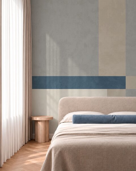 Fotótapéta Szürke és bézs árnyalatú geometrikus blokkok kék csíkkal, Fotótapéta geometria, w05891v1 : Uwalls.hu