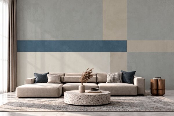 Fotótapéta Szürke és bézs árnyalatú geometrikus blokkok kék csíkkal, Fotótapéta geometria, w05891v1 : Uwalls.hu