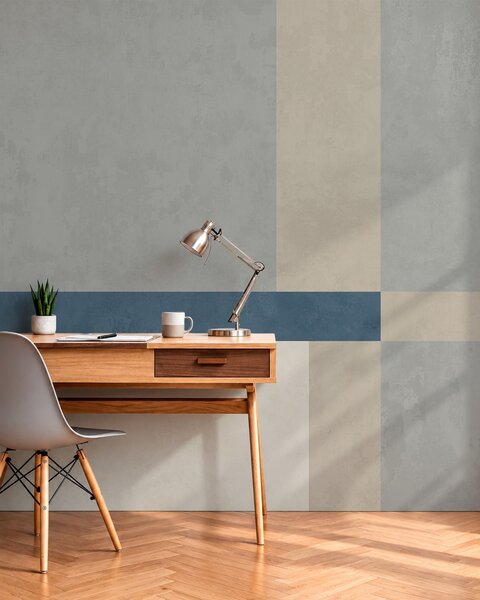 Fotótapéta Szürke és bézs árnyalatú geometrikus blokkok kék csíkkal, Fotótapéta geometria, w05891v1 : Uwalls.hu