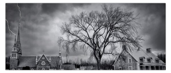 Fekete fehér falu képe (120x50 cm)