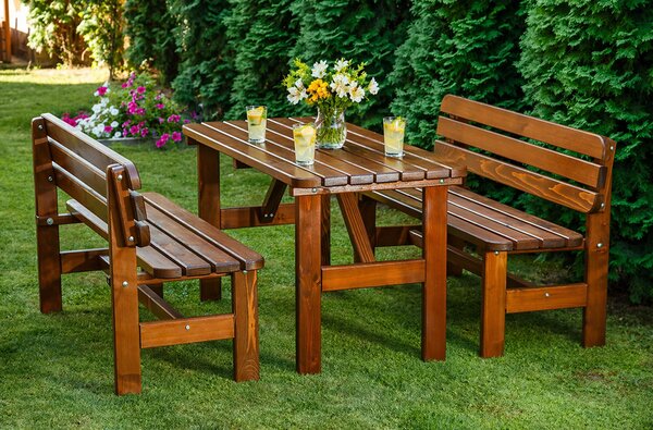 MASIV söröző szett 150x70cm - tömör lucfenyő - asztal + pad háttámlával