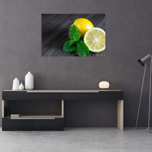 Citrom és a menta az asztalon képe (90x60 cm)