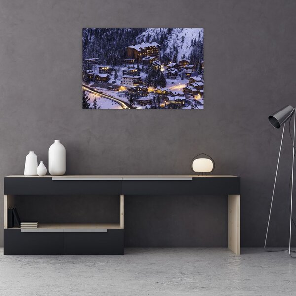 Kép - téli hegyi város (90x60 cm)