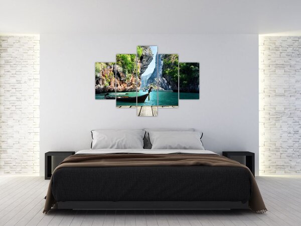 Hosszú hajó a tengerparton képe (150x105 cm)