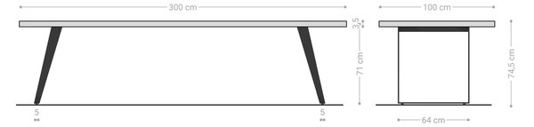 DELIFE Étkezőasztal Edge 300x100 akác természetes fém ferde Live-Edge