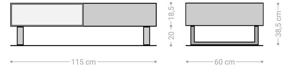 DELIFE Dohányzóasztal New Live-Edge 115x60 cm akác természetes 2 fiókos 1 rekeszes fém kúszó láb fekete