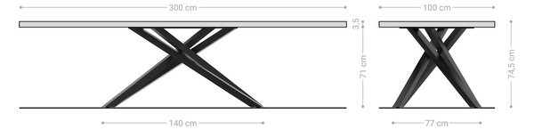 DELIFE Étkezőasztal Edge 300x100 akác természetes kereszt láb téglalap rozsdamentes acél Live-Edge