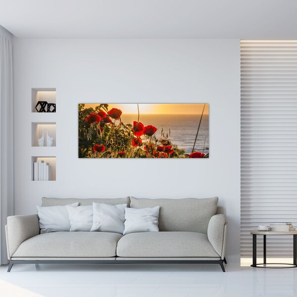 Naplemente és a pipacsok képe (120x50 cm)