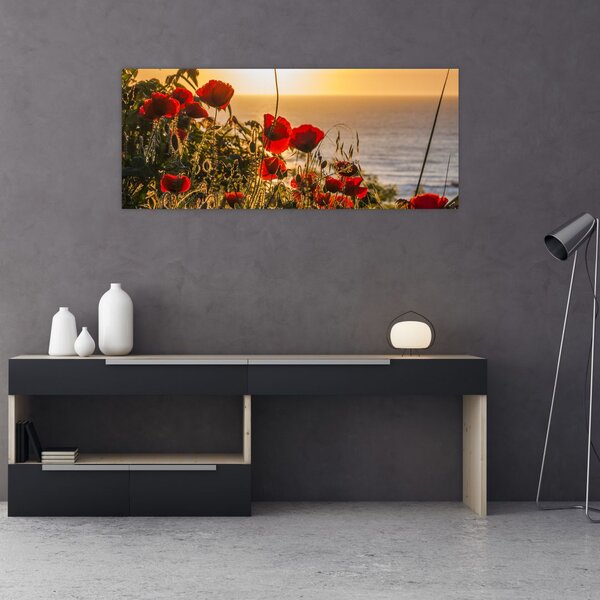 Naplemente és a pipacsok képe (120x50 cm)