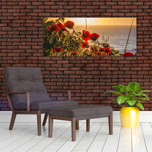 Naplemente és a pipacsok képe (120x50 cm)