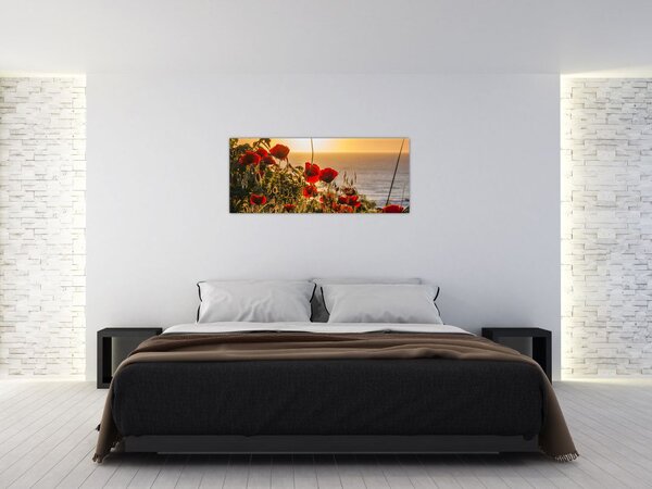 Naplemente és a pipacsok képe (120x50 cm)
