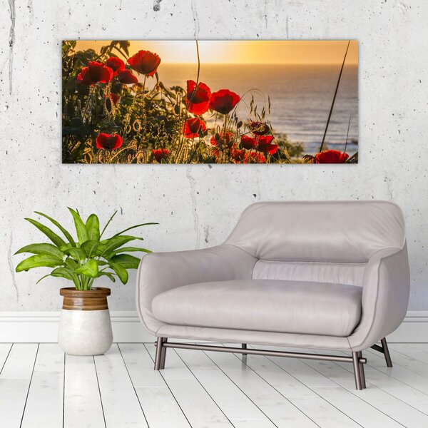 Naplemente és a pipacsok képe (120x50 cm)