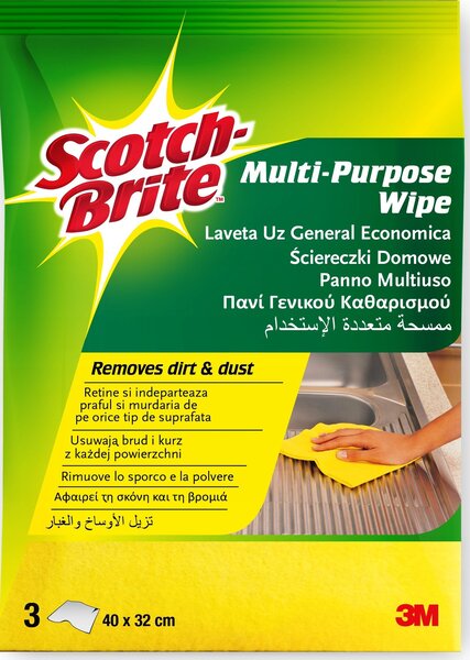 Viszkóz törlőkendő Scotch-Brite, 3 darabos csomag, sárga