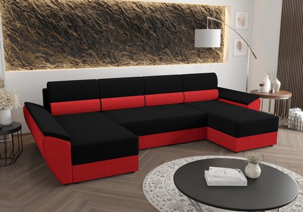 OPHELIA U-alakú ülőgarnitúra mindennapi alváshoz - fekete / piros