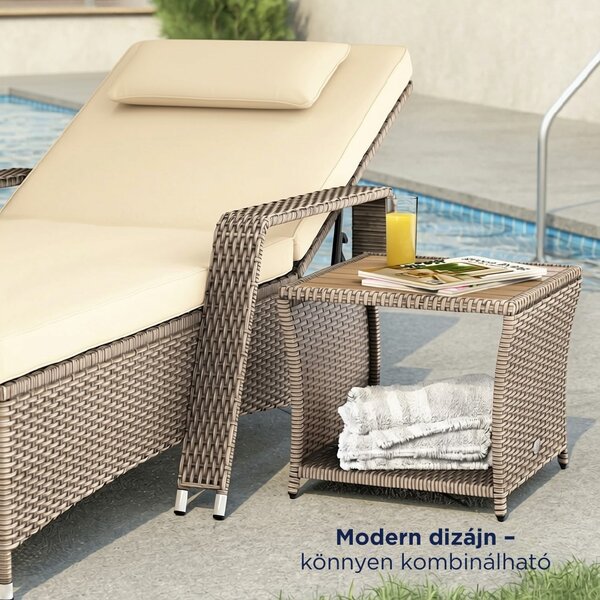 ROCCO polyrattan oldalasztal akácfával, 40x45x45cm, krémszínű Casaria