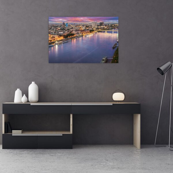 Pozsonyi éjszakai város képe folyóval (90x60 cm)