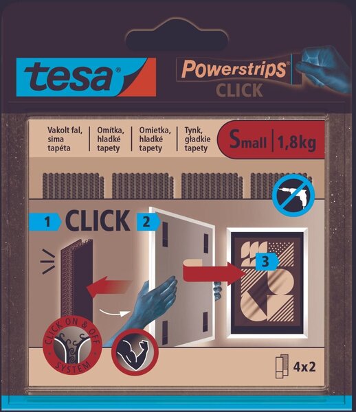 Akasztó, öntapadó, S méret, TESA "Powerstrips CLICK"