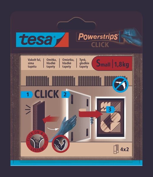Akasztó, öntapadó, S méret, TESA "Powerstrips CLICK"