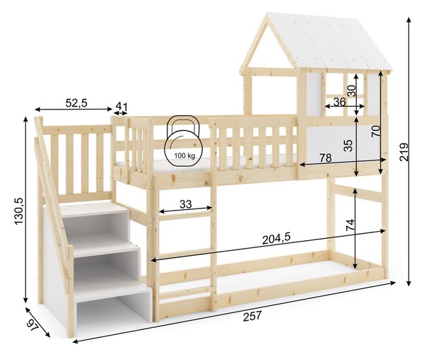 ANTRESOLA fa gyerekágy lépcsővel 90×200 cm