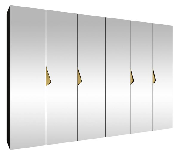 Gardróbszekrény Hartford 632, Laminált forgácslap, 202x300x52cm, Fekete, Aranysárga