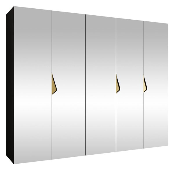 Gardróbszekrény Hartford 631, Laminált forgácslap, 202x250x52cm, Fekete, Aranysárga