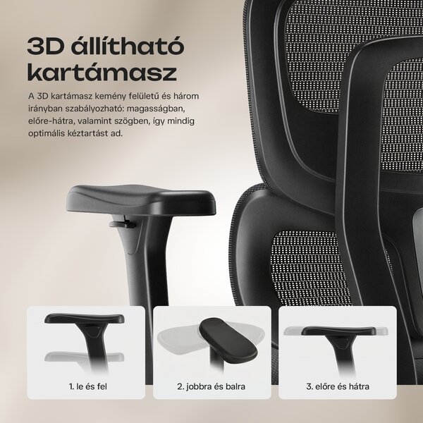 Ergonomikus irodai szék, forgószék, fekete hálós (E15 BLACK)
