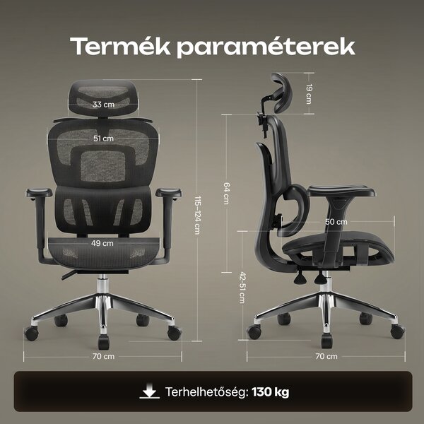 Ergonomikus irodai szék, forgószék, fekete hálós (E15 BLACK)