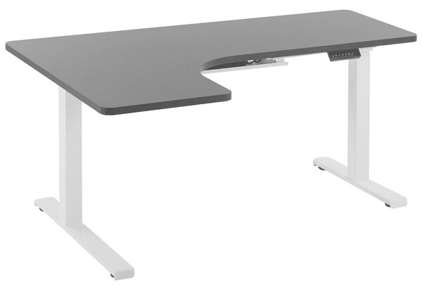 Elektronikusan Állítható Magasságú Fekete És Fehér L-alakú Íróasztal Baloldali 160 x 110 cm DESTIN II