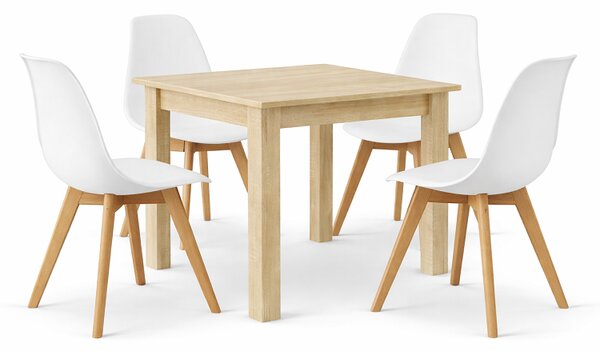 Étkezőasztal szett: NP 80×80 cm sonoma + 4 db KITO szék fehér/natúr láb