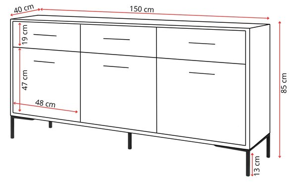 Komód lábakkal 3S3D - bézs