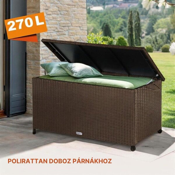 RICCO polyrattan tárolódoboz, 117 x 53 x 60cm, sötétbarna Casaria