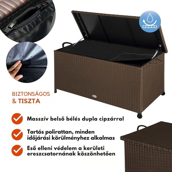 RICCO polyrattan tárolódoboz, 117 x 53 x 60cm, sötétbarna Casaria