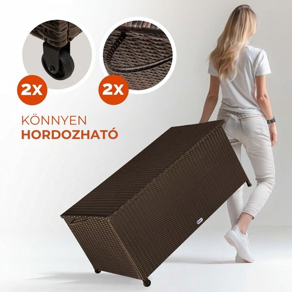 RICCO polyrattan tárolódoboz, 117 x 53 x 60cm, sötétbarna Casaria