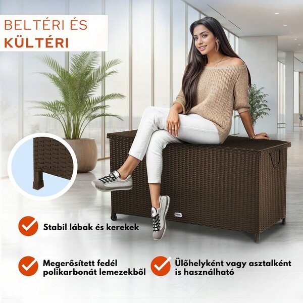 RICCO polyrattan tárolódoboz, 117 x 53 x 60cm, sötétbarna Casaria
