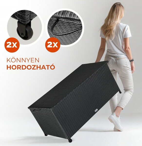 RICCO polyrattan tárolódoboz, 117 x 53 x 60cm, fekete Casaria