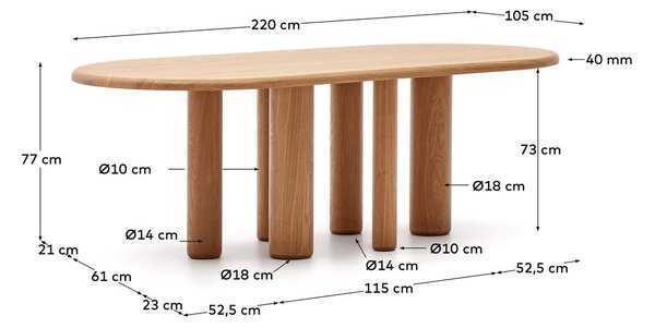 Étkezőasztal kőrisfa dekorral 105x220 cm Mailen – Kave Home