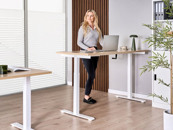 Manuálisan állítható asztal DESTINES 160 cm 72 cm Világosbarna/fehér