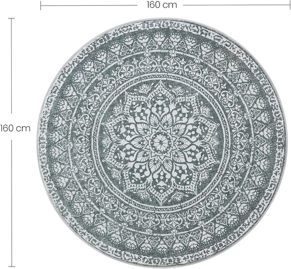 Kerek Szőnyeg, Kültéri Szőnyeg, Boho, 160 cm átmérő, Mosható, Antracitszürke
