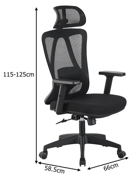 Scaun de birou, Magida, Pako, Negru 58.5x66x125 cm