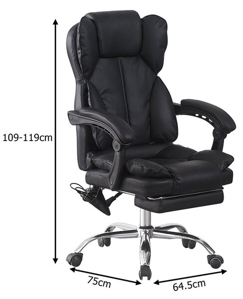 Scaun de birou cu suport picioare si masaj, Ekse, Pako, Negru 64.5x75x119 cm