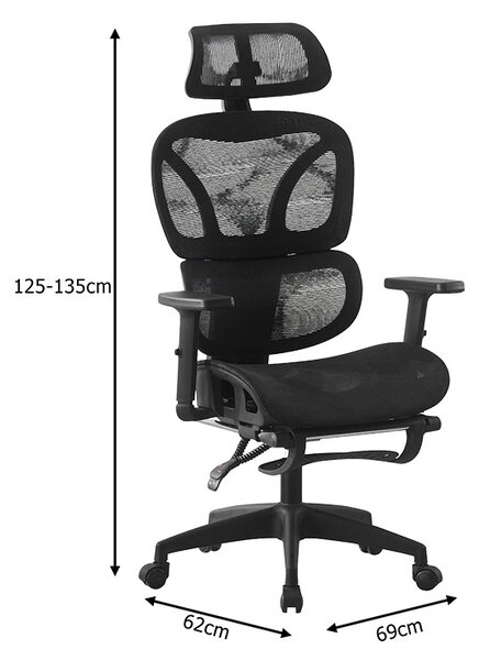 Scaun de birou cu suport picioare, Corus, Pako, Negru 62x69x135 cm
