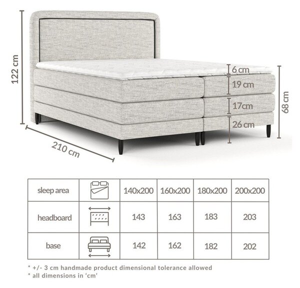 Világosbarna boxspring ágy 160x200 cm Dove – Maison de Rêve