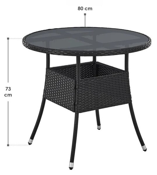 Juskys Yoro rattan kerek asztal Ø80 cm - fekete