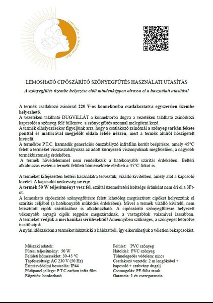 Lemosható cipőszárító fűtőszőnyeg M 30*105 cm