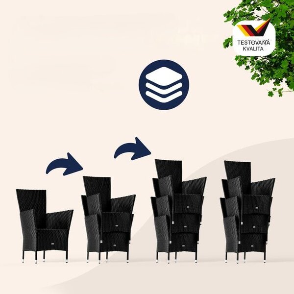 Deuba Berlin 1+6 polyrattan kerti bútor szett - fekete/fa